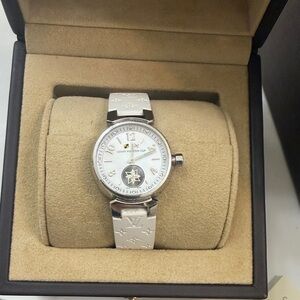 Louis Vuitton White Monogram Vernis Ladies Watch with Silver Accents 12P diamond